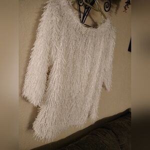 Women's White Fuzzy Sweater